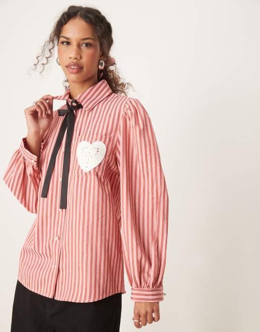 POPPY heart stripe shirt Poppy-Cotton Dark Blue Stripes Oversized