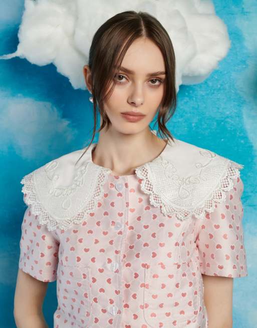 Sister Jane heart print collar top on pink | ASOS