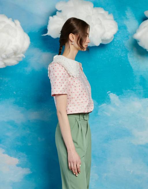 Sister Jane heart print collared top on pink | ASOS