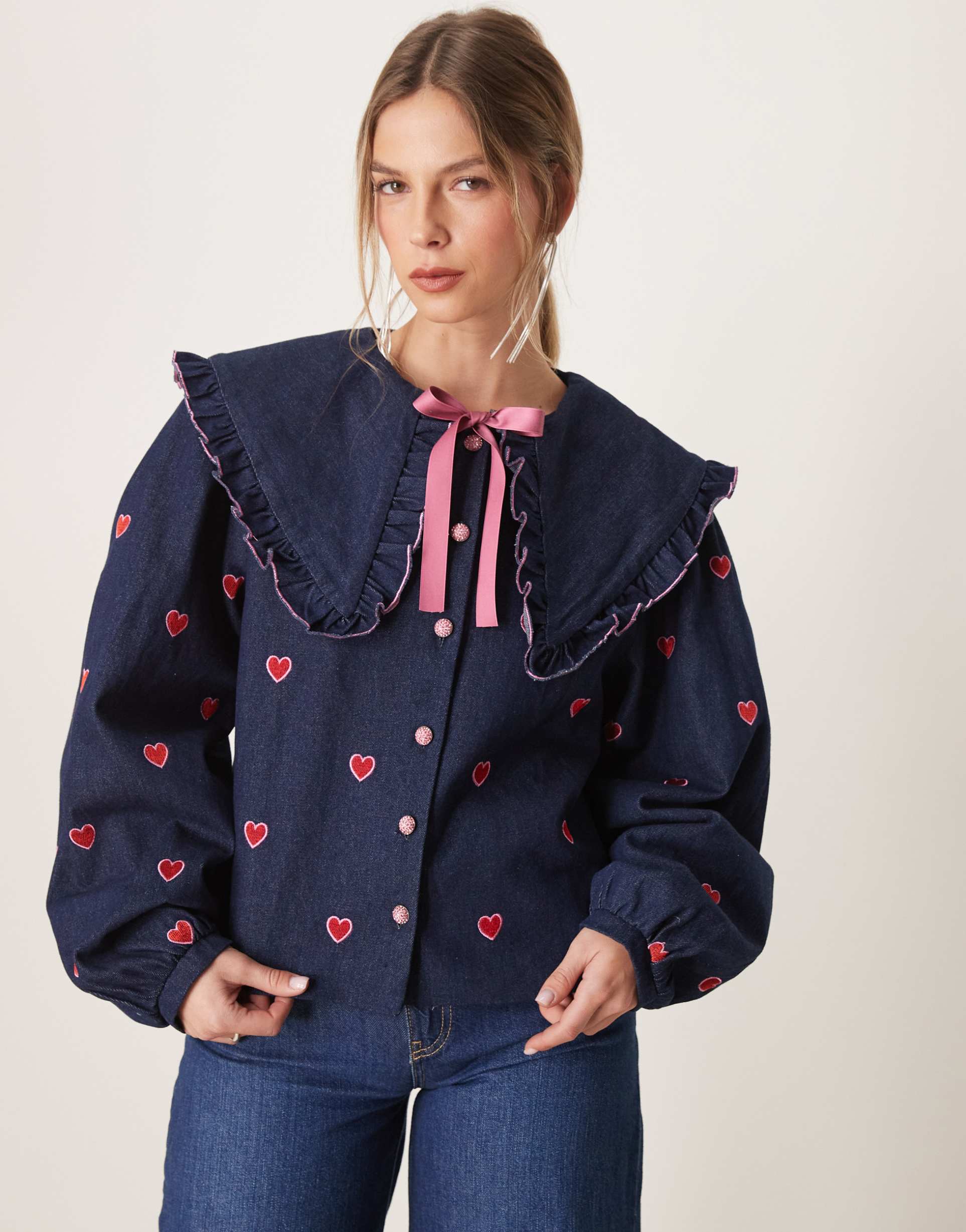 sister jane hearts denim jacket in blue