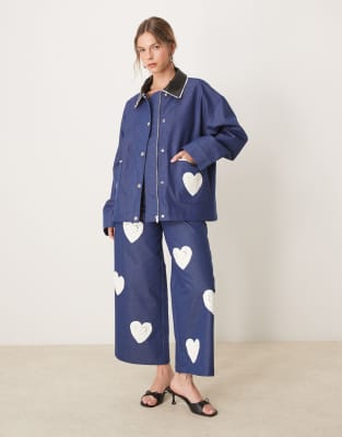 hearts embroidered jacket in denim blue - part of a set