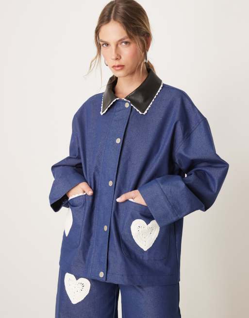 Sister Jane hearts embroidered jacket in denim blue - part of a set