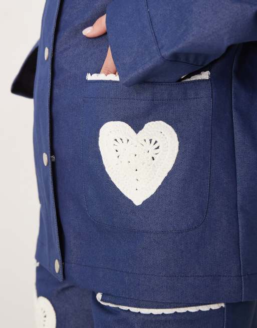 Sister Jane hearts embroidered jacket in denim blue - part of a set