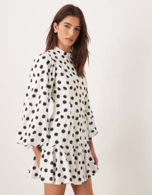 Sister Jane Illume Polka Dot Balloon Sleeve Mini Dress In White