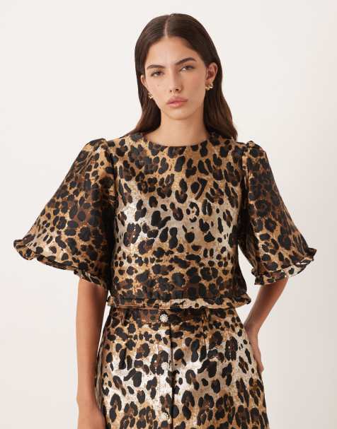 Sister Jane jacquard bell sleeve crop top co-ord in leopard print - view 1