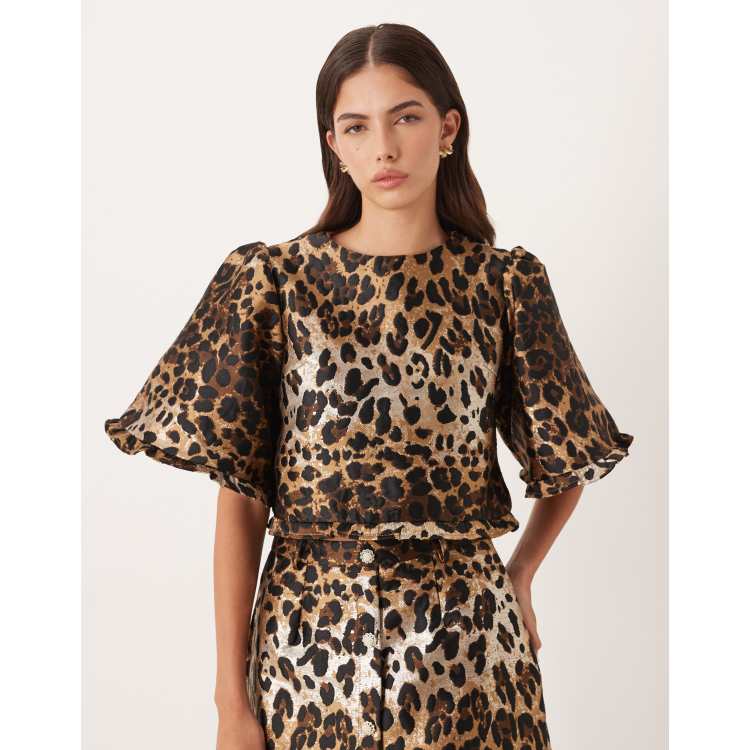 Sister Jane jacquard bell sleeves crop top in leopard print - part