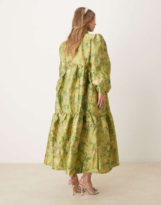 Sister Jane jacquard bow maxi dress in green, 3 of 4