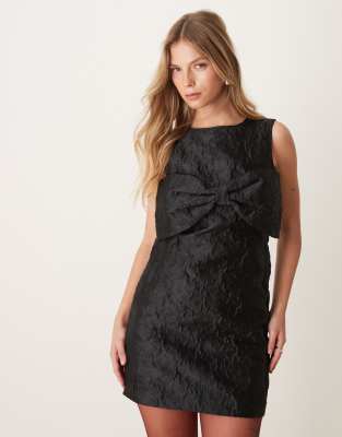 jacquard bow mini dress in black