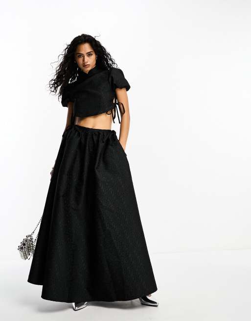 Sister Jane jacquard maxi skirt co ord in black ASOS