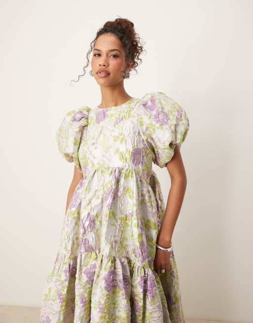 Sister Jane jacquard midi dress in lime and lilac