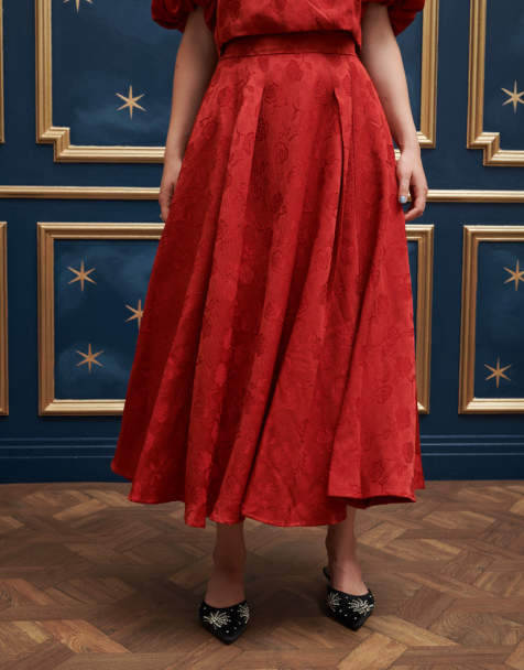 Sister Jane jacquard midi skirt co-ord in red - view 1