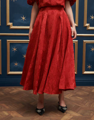 jacquard midi skirt in red - part of a set