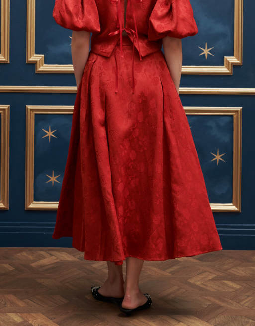 Sister Jane Jacquard Midi Skirt in Red Part of A Set
