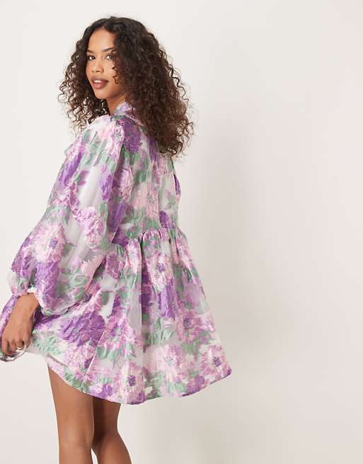 Sister Jane jacquard mini dress in lilac floral | ASOS Sister Jane jacquard mini dress in lilac floral | ASOS