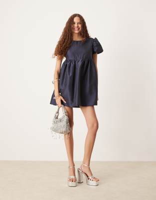 sister jane jacquard mini dress in midnight navy