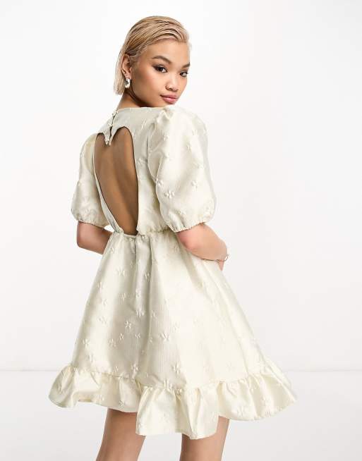 Sister Jane jacquard mini dress with open heart back in ivory | ASOS