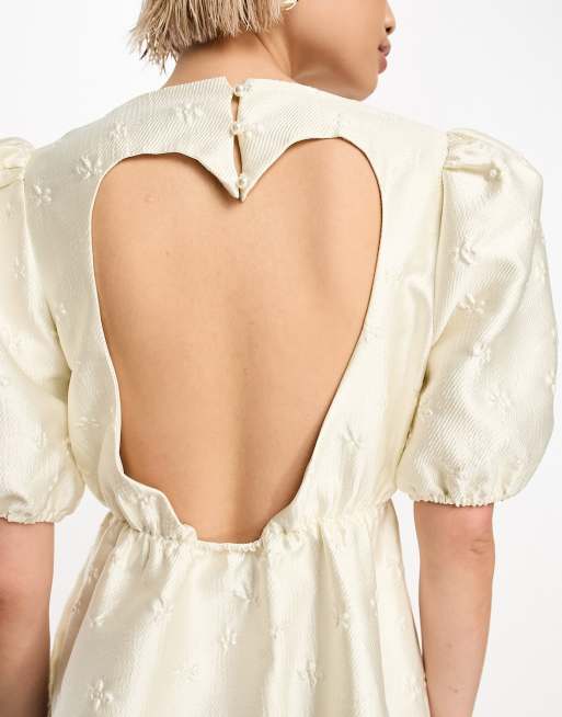 Sister Jane jacquard mini dress with open heart back in ivory | ASOS