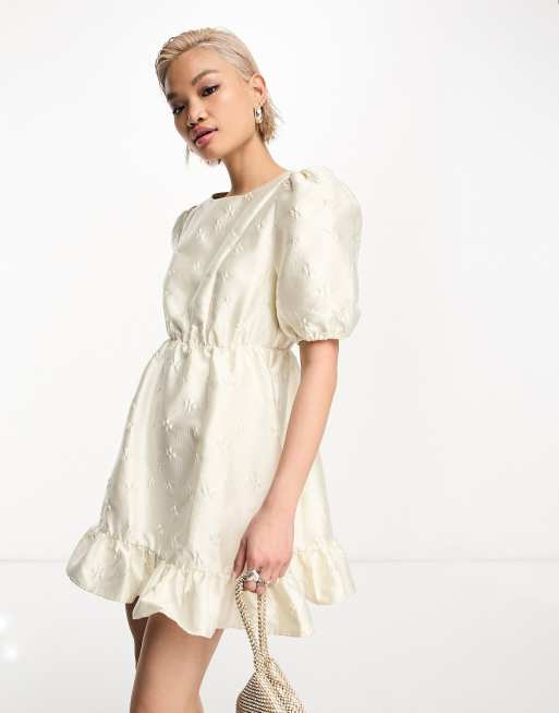 Sister Jane jacquard mini dress with open heart back in ivory | ASOS