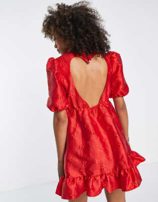 strapless open back dress Jacquard Halter Mini Dress with Self Belt Off White / S