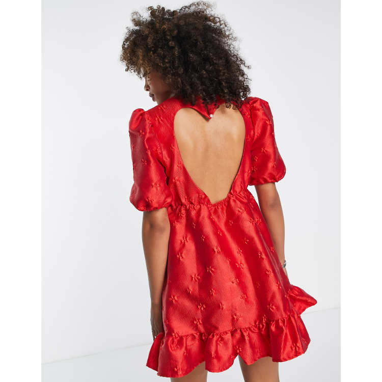 Sister Jane jacquard mini dress with open heart back in red | ASOS