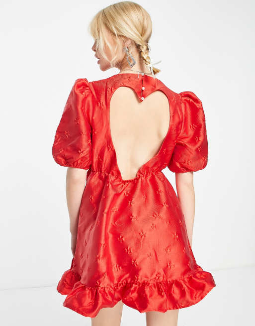 Sister Jane jacquard mini dress with open heart back in red