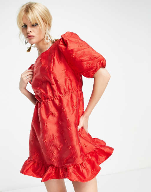 Sister Jane jacquard mini dress with open heart back in red | ASOS