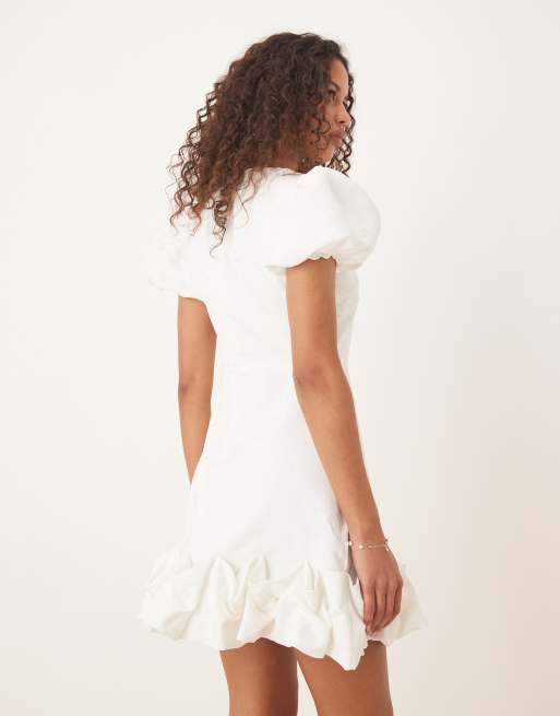 Sister Jane - Jacquard mini jurk met pofzoom in ivoorwit, 4 van 4