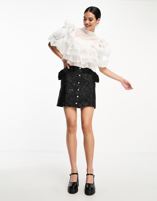 Belted jacquard shop mini ruffle skirt