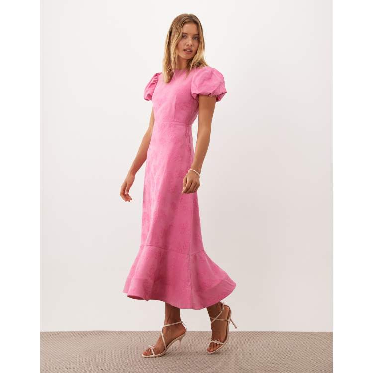 Sister Jane jacquard puff sleeve structured hem midaxi dress in