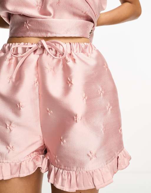 Sister Jane jacquard ruffle shorts co-ord in dusty pink, 3 of 4