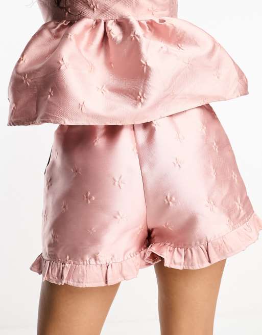 Sister Jane jacquard ruffle shorts co-ord in dusty pink, 4 of 4