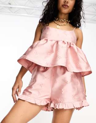 Sister Jane jacquard ruffle shorts in dusty pink - part of a set