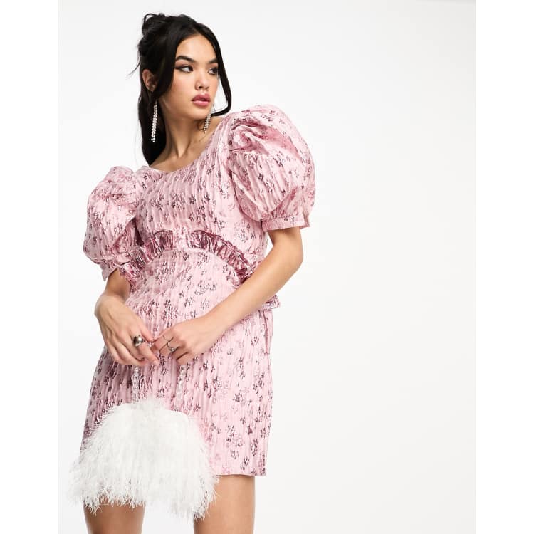 Sister Jane jacquard scoop neck mini dress in metallic pink | ASOS