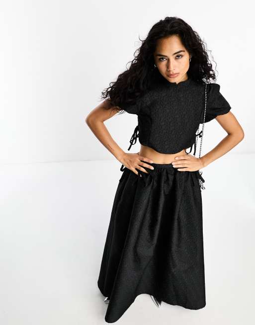 Sister Jane jacquard tie side crop top in black - part of a set | ASOS