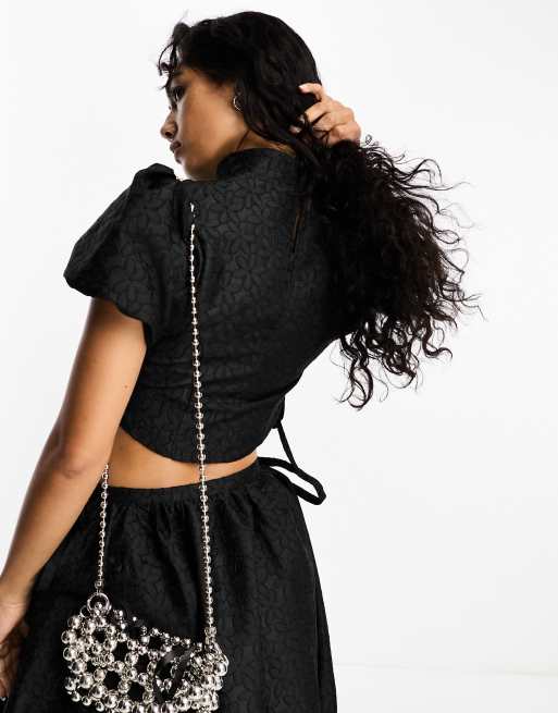 Sister Jane jacquard tie side crop top in black - part of a set | ASOS