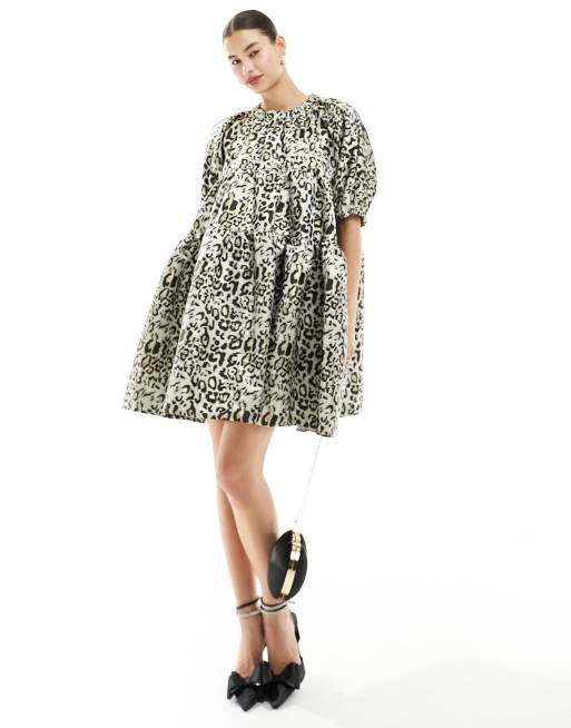 Sister Jane jacquard tiered mini dress in metallic leopard | ASOS