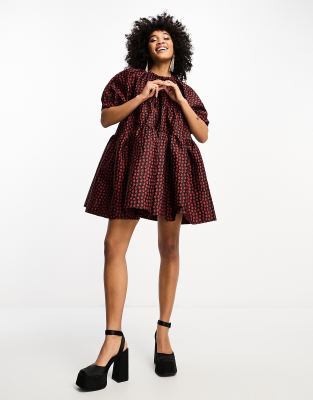 Sister Jane jacquard tiered mini dress in scarlet floral - ASOS Price Checker