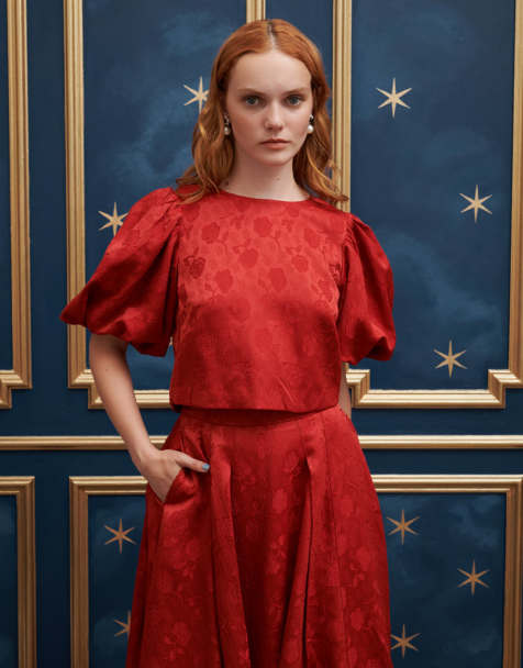Sister Jane jacquard top co-ord in red - view 1
