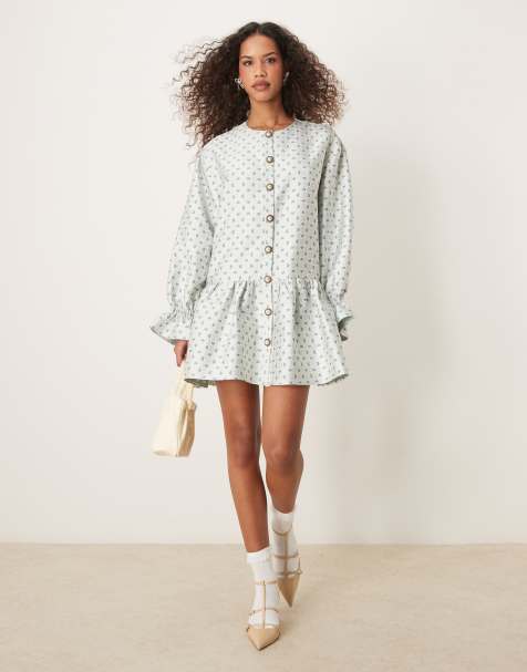Sister Jane – Jasnozielona sukienka mini oversize w żakardowy wzór - view 1