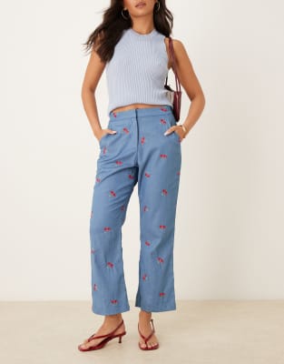 Sister Jane - Jean taille haute orné de cerises - Bleu denim S
