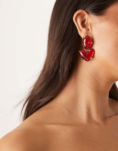 Sister Jane jewel heart drop earrings in red - view 1