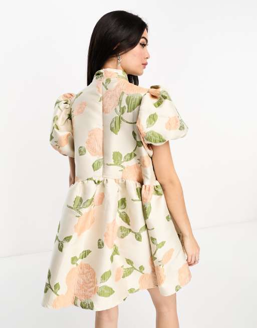 Sister Jane – Krämfärgad miniklänning i jacquard med rosett i oversize, 3 av 4
