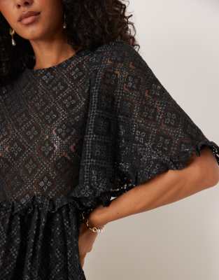 Sister Jane lace bell sleeves midaxi dress in black | ASOS