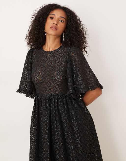 Sister Jane lace bell sleeves midaxi dress in black | ASOS