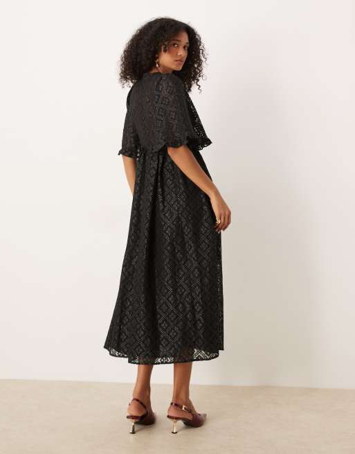 Sister Jane lace bell sleeves midaxi dress in black | ASOS