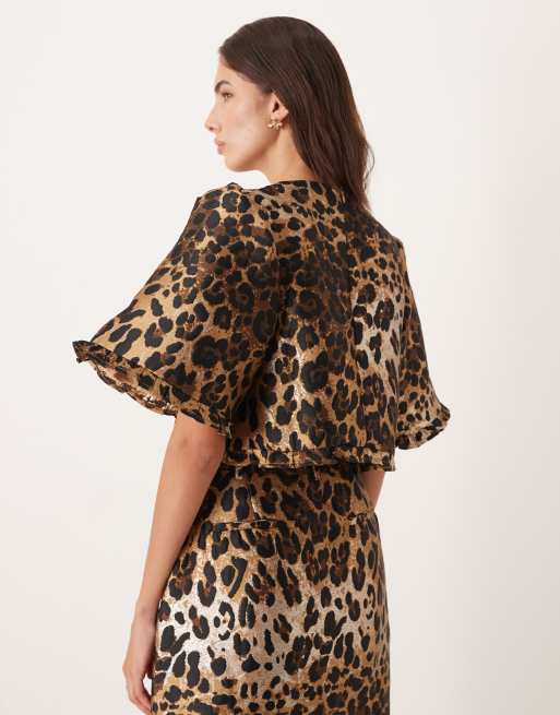 Sister Jane – Leopardmönstrad crop top i jacquard med klockärm, del av set, 2 av 4