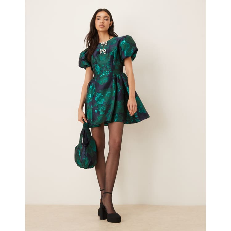 Sister Jane Lili jacquard puff sleeve mini dress and bag set in