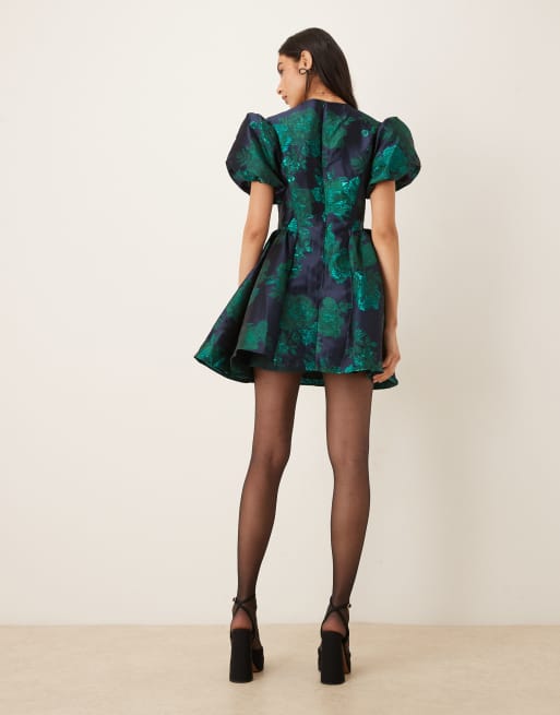 Sister Jane Lili jacquard puff sleeve rhinestone bow detailing