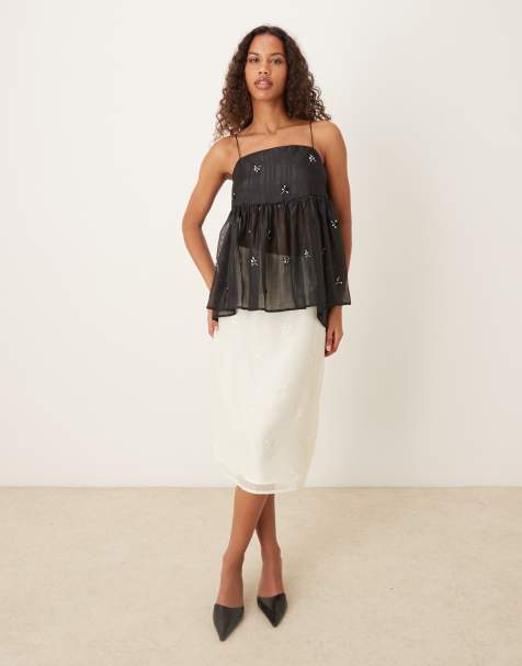 Sister Jane Lola bead embellished midi skirt co-ord in ivory - view 1