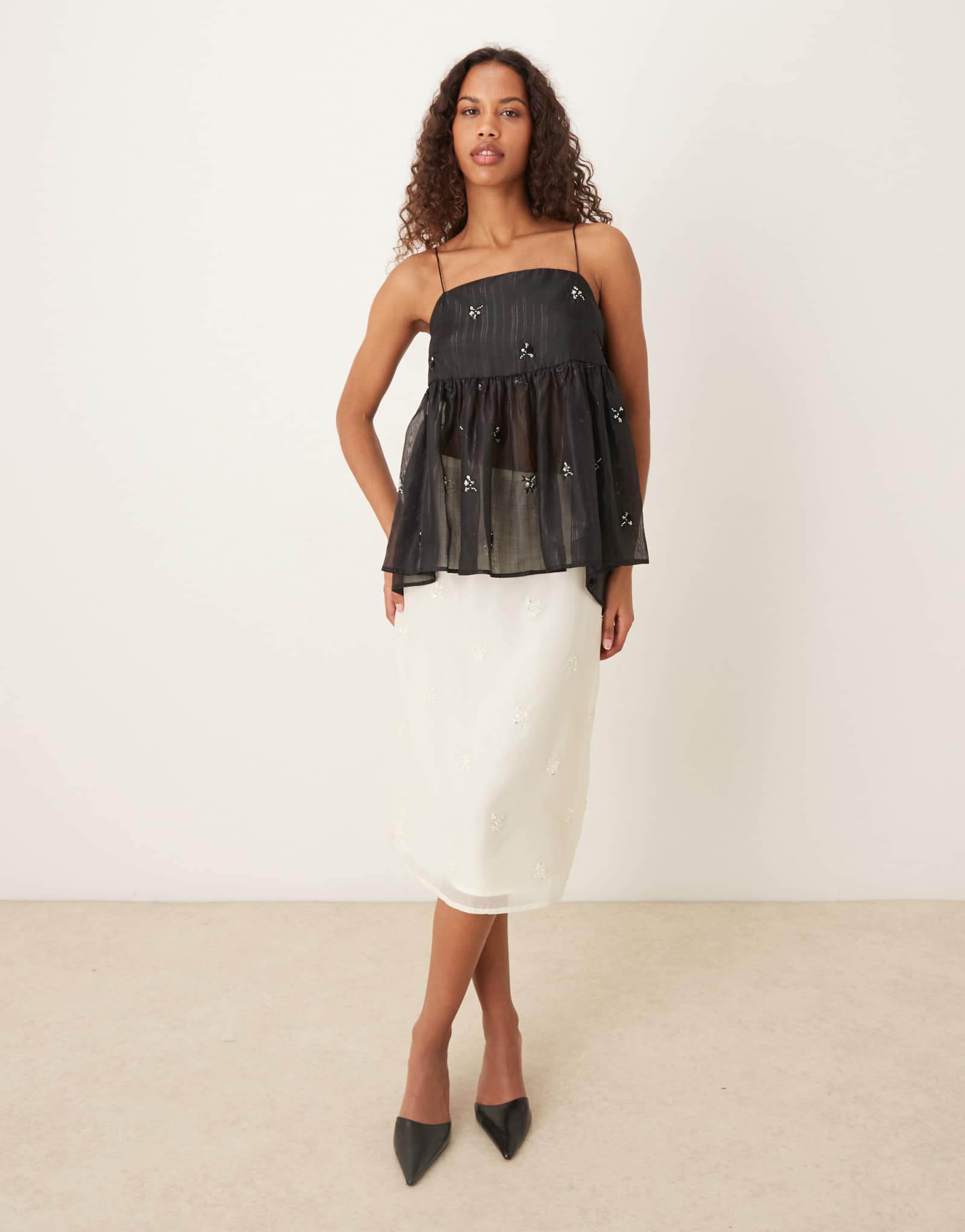 Миди-юбка Sister Jane Lola, украшенная бисером цвета слоновой кости - часть комплекта